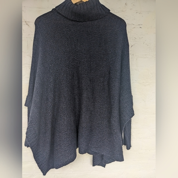 PONCHO DESIGN LAB TURTLE NECK KNIT PONCHO SWEATER MIDNIGHT BLUE SIZE MEDIUM - Picture 6 of 14